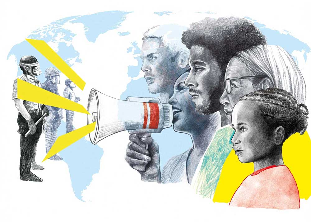 Editorial-Illustration von Christina Mühlhöfer zum Thema Menschenrechte in Mixed Media für Amnesty International