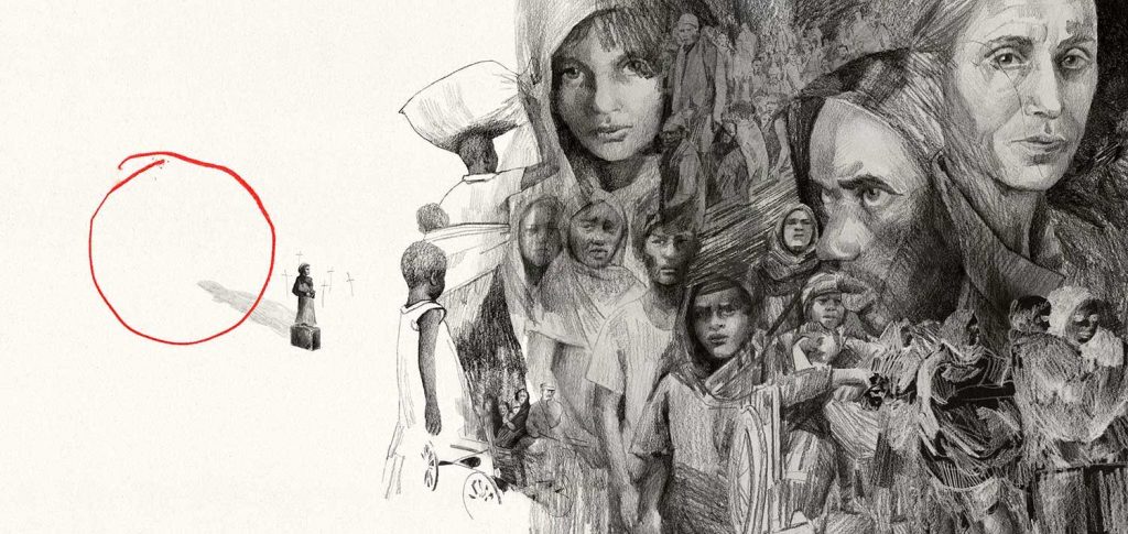 Illustration von Christina Mühlhöfer zum Thema Flucht in Mixed Media