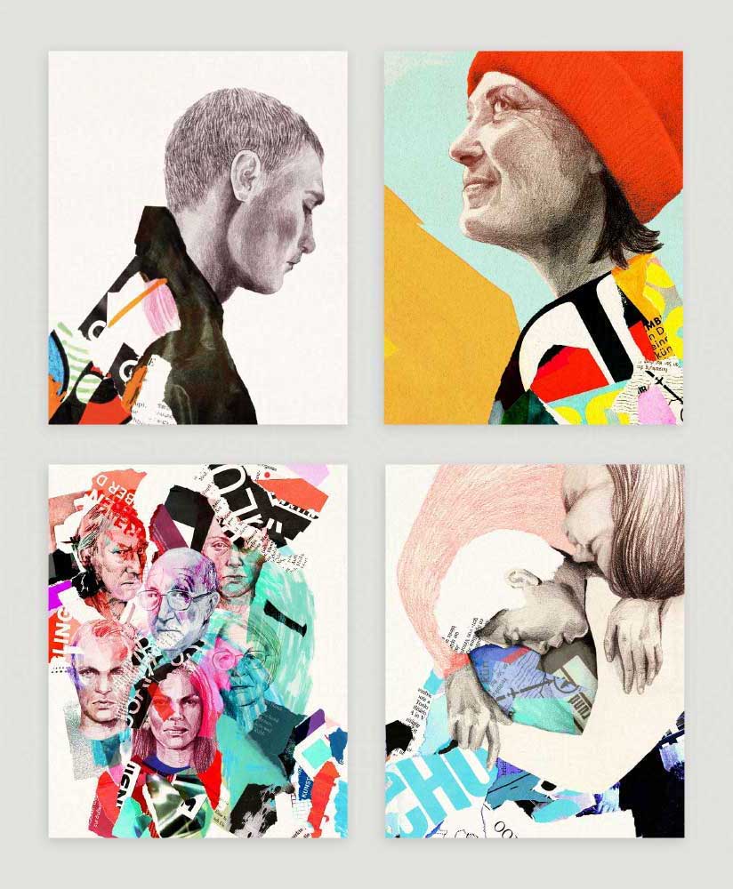 Illustrationen von Christina Mühlhöfer zu Gedichten von Kaleko in Mixed Media