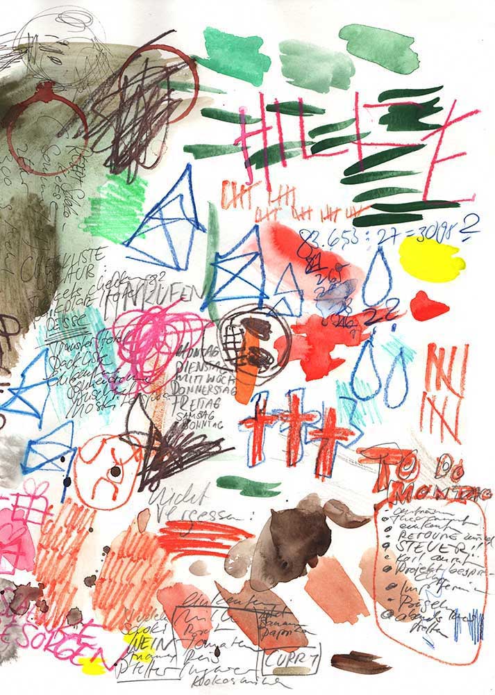 gekritzelter Entwurf für eine Editorial-Illustration in Mixed Media von Christina Mühlhöfer