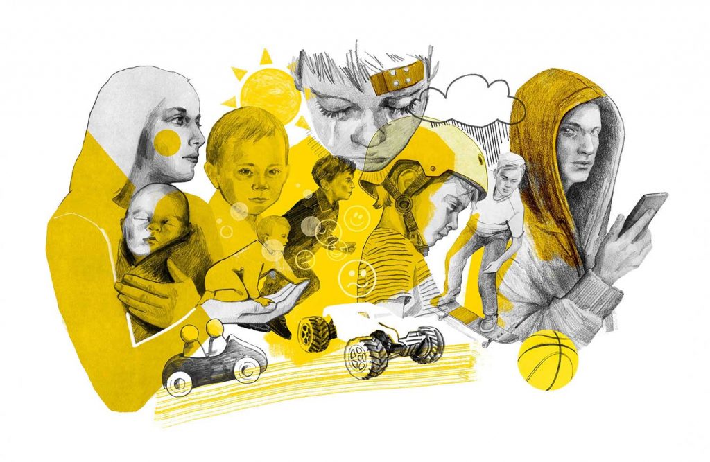 Editorial-Illustration von Christina Mühlhöfer zum Thema Erziehung und Loslassen in Mixed Media