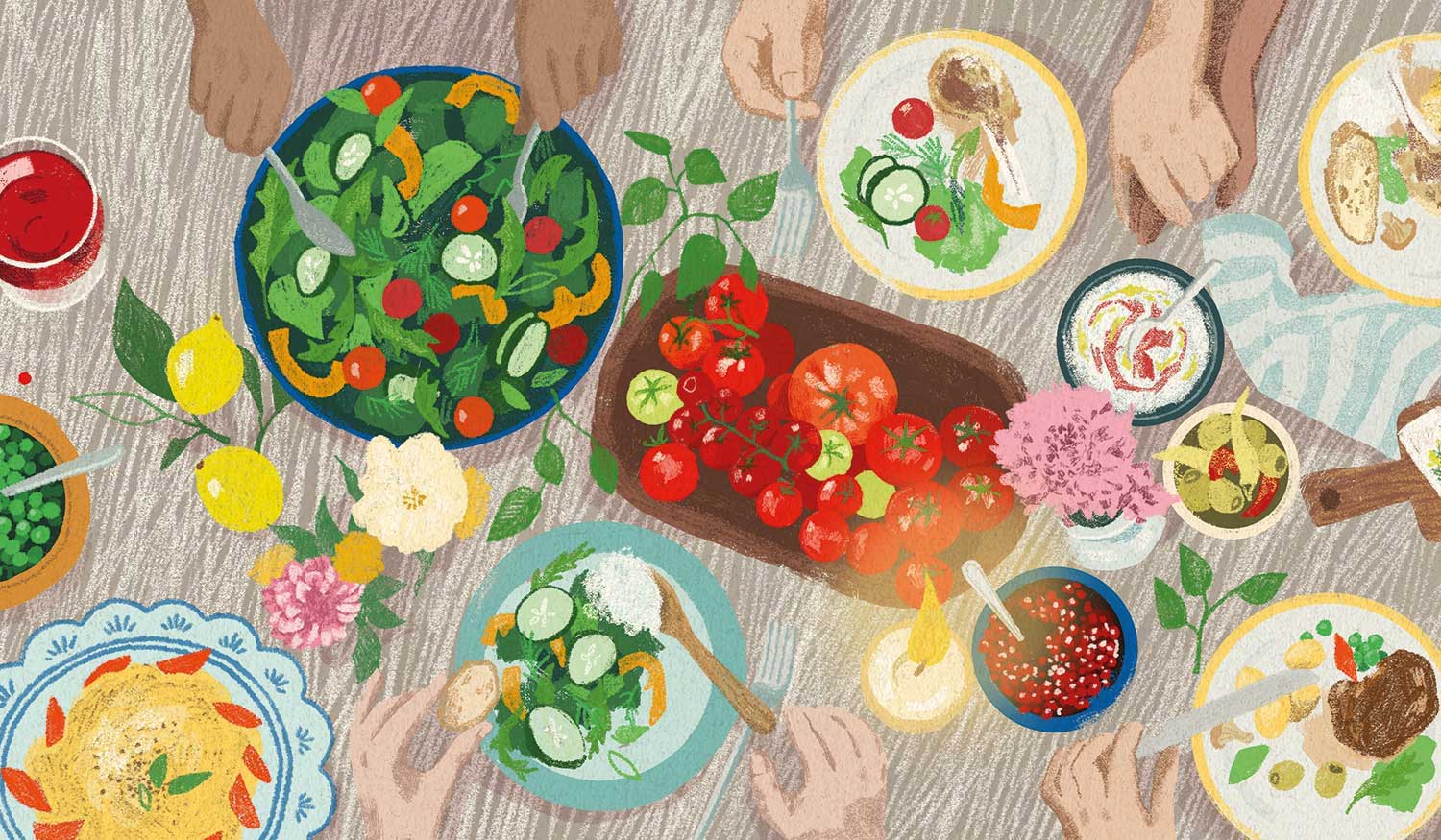 Food Illustration eines gedeckten Tisches von Christina Mühlhöfer
