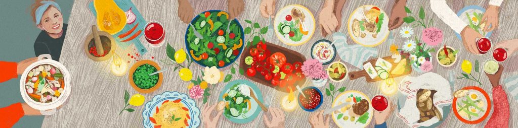 Food Illustration eines gedeckten Tisches von Christina Mühlhöfer