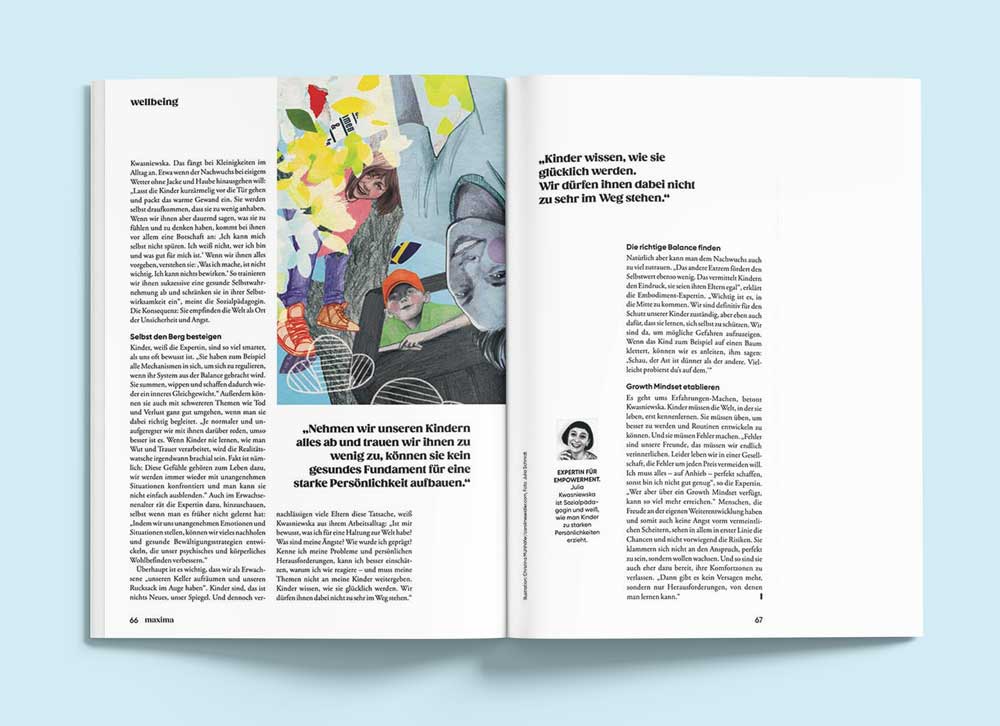 Editorial-Illustration von Christina Mühlhöfer zum Thema Kindern Mut machen in Mixed Media