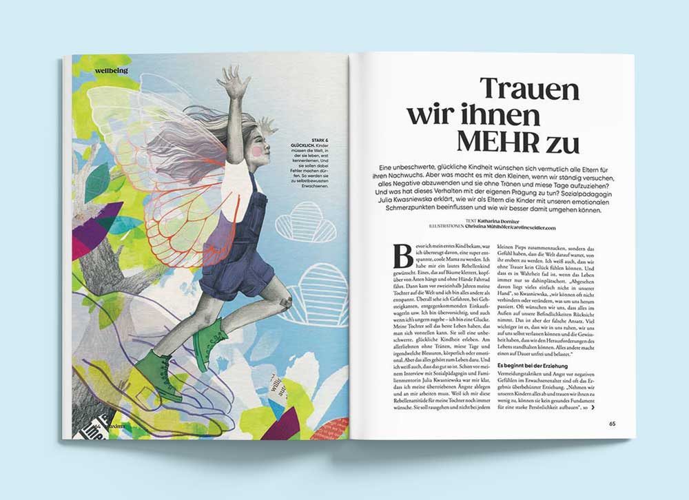 Editorial-Illustration von Christina Mühlhöfer zum Thema Kindern Mut machen in Mixed Media