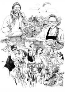 Digital gezeichnete Illustration über Österreich mit vielen Details von Christina Mühlhöfer