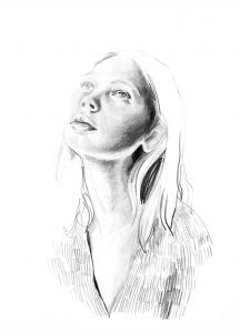 Porträt von Christina Mühlhöfer mit Bleistift gezeichnet