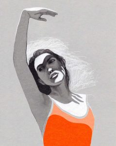 Porträt von Christina Mühlhöfer mit Buntstift und Bleistift gezeichnet