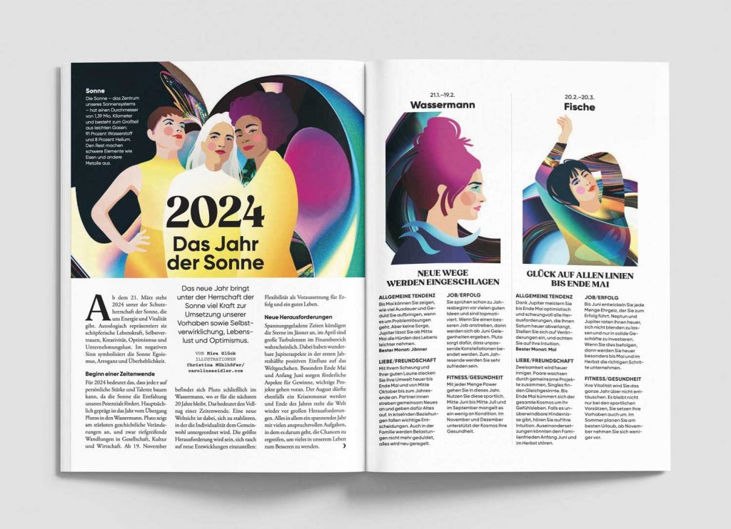 Digital gezeichnete Porträts von Christina Mühlhöfer zum Thema Sternzeichen