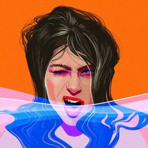 Digital gezeichnete Illustration einer aus Wasser auftauchenden Frau von Christina Mühlhöfer